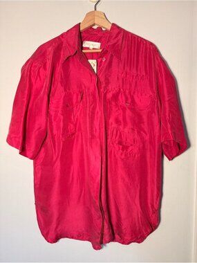 John Henry Silk Vintage-Inspired Women's Red Button Down Shirt size 12